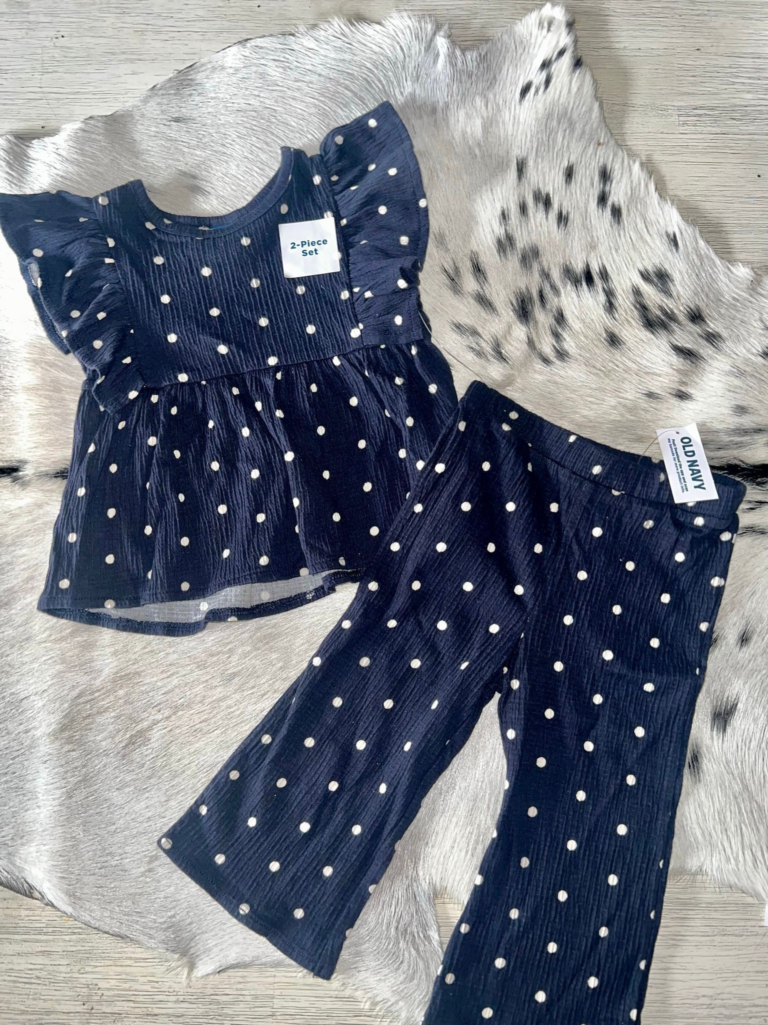 Old Navy Navy Blue Polka Dot 2-Piece Set 12-18m