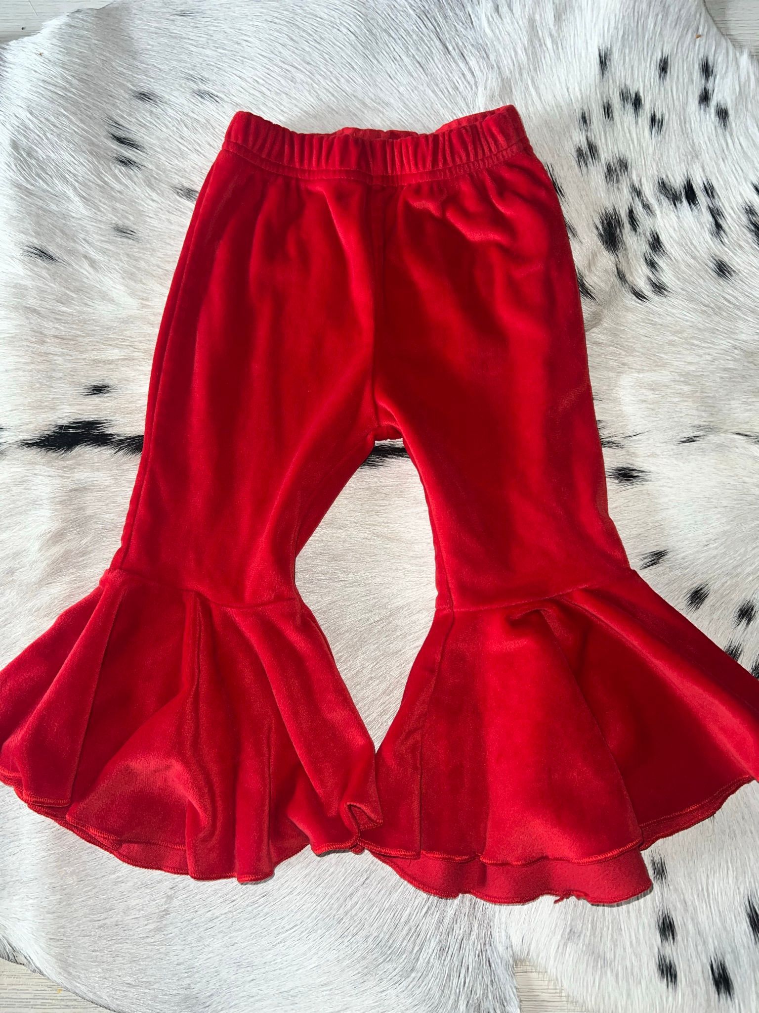 Soft Velvet Red Bell Bottoms 18-24m